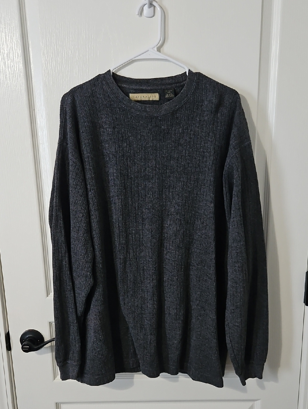 NATURAL LIFE Men's Dark Charcoal Ribbed Crewneck Sweater